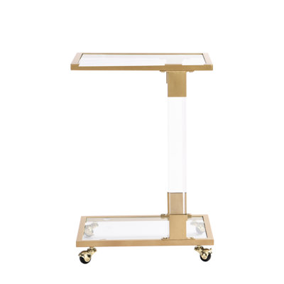 Golden Acrylic Glass Top C Shape Side Table For Living Room And Bedroom - Easy To Assemble, Modern Design, Smooth Rolling Balcony Lockable