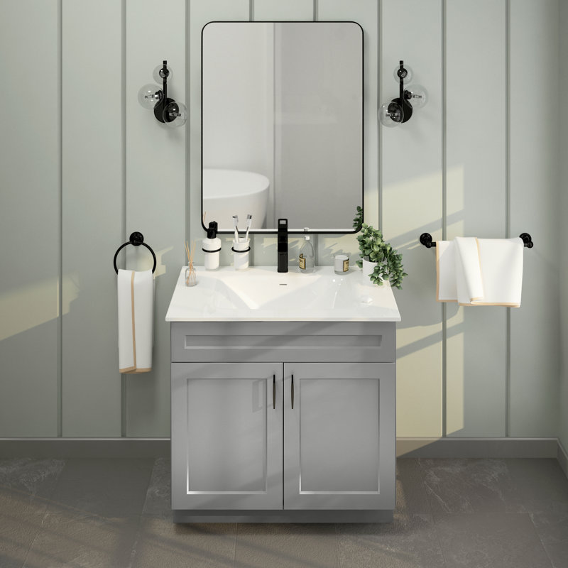 Ensemble de meuble-lavabo Shaker avec base de lavabo en résine 36 po, Gris
