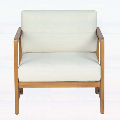 Chaise d'extérieur en bois d'acacia avec coussin beige, corde moderne pour une assise élégante et confortable