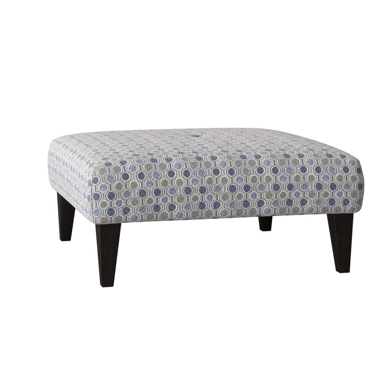 Vero Upholstered Ottoman, Espresso, Smokey Blue Multicolored Performance