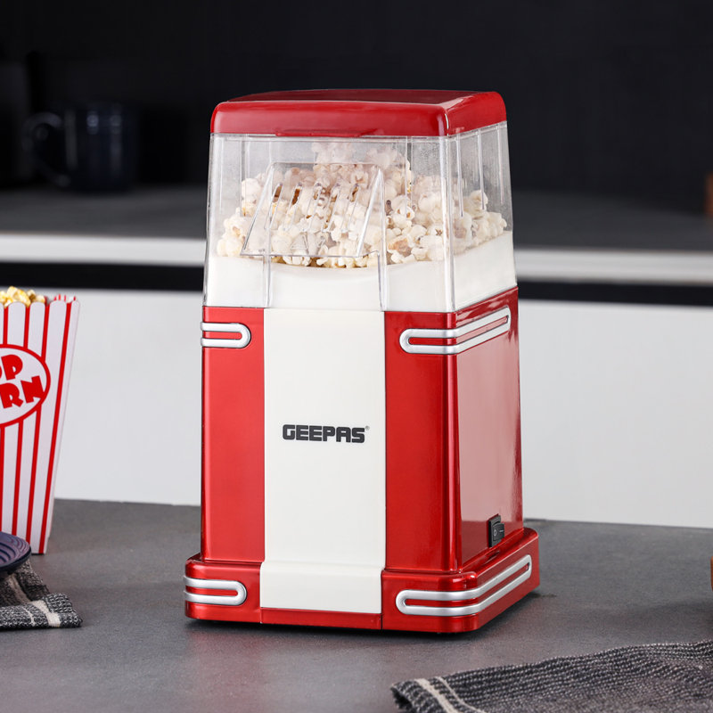 GEEPAS 1200W Electric Popcorn Maker Machine | Makes Hot, Fresh, Healthy and Fat-Free Theater Style Popcorn Anytime | On/Off Switch, Attractive Design & Oil-Free Popcorn Popper - 2 Years Warranty