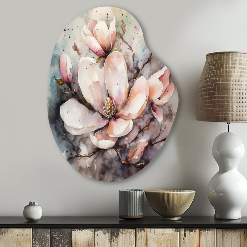 «Pink Magnolia Symphony I», art mural en métal asymétrique, sculpture murale en métal Freeform, H 30 po x l 22 po