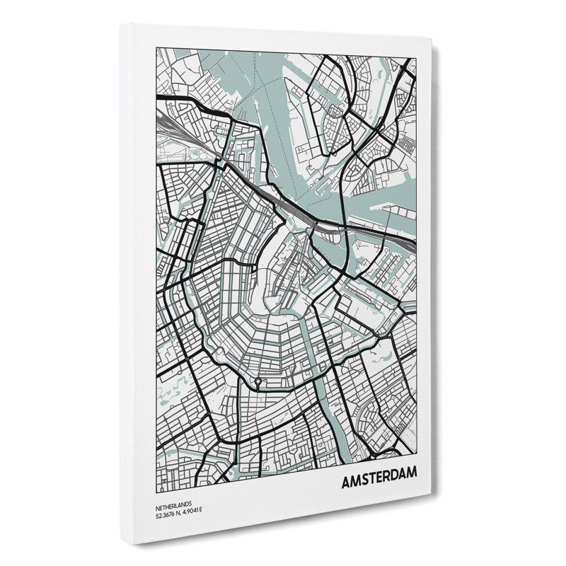 Map Amsterdam Netherlands - Wrapped Canvas Print, 91cm H x 60cm W x 3cm D