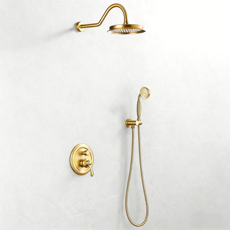 Wall Mount 9 Inch Rain Head And Handheld Spray Combo, Brushed Titanium Gold