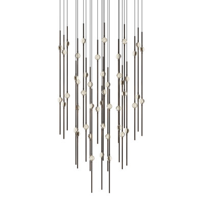 Constellation - Aries 25" Round LED Pendant - Espresso Black Fixture - Clear Faceted Acrylic Shade - 2200K - 240" Cable