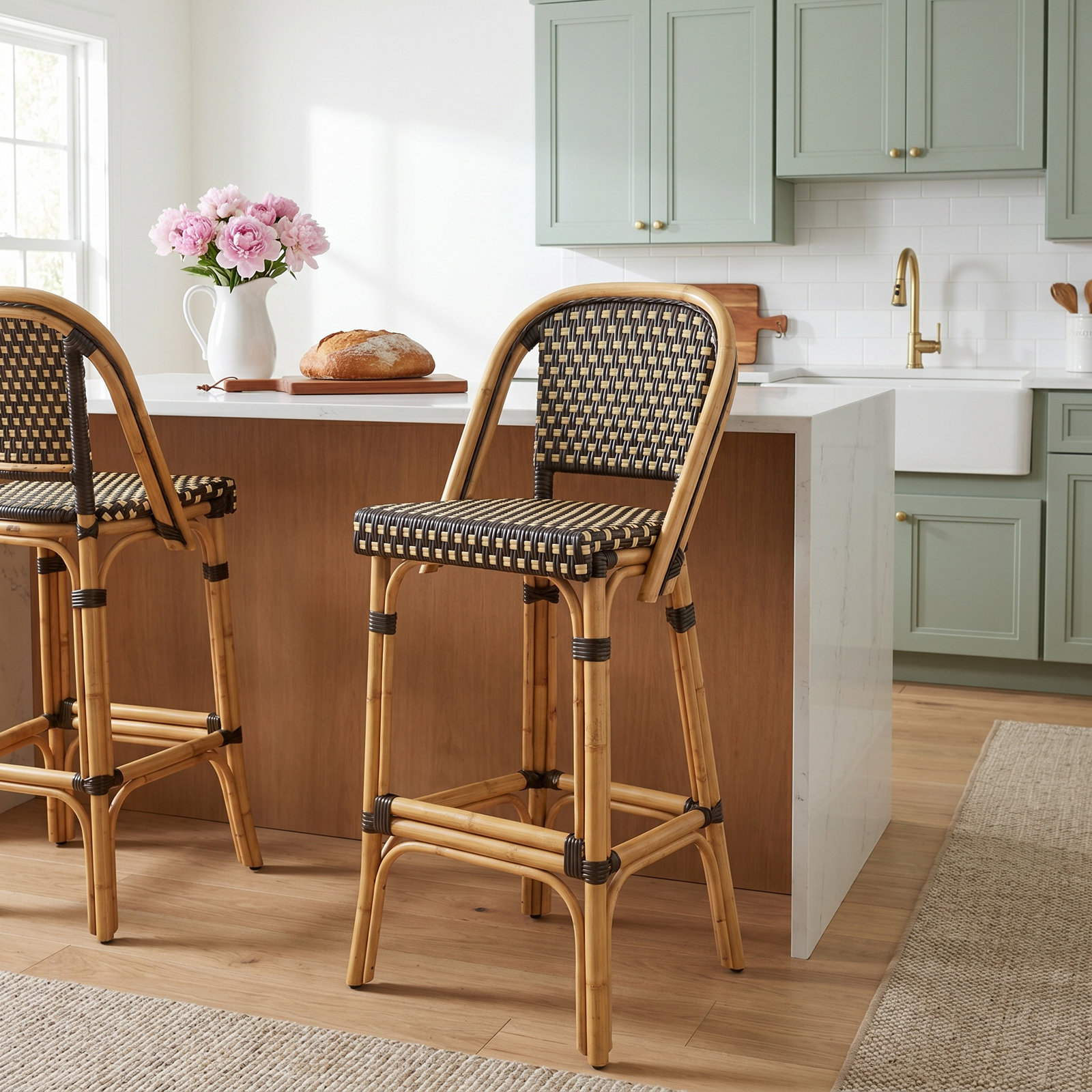 Euporie 28" Bar Stool, Black/White