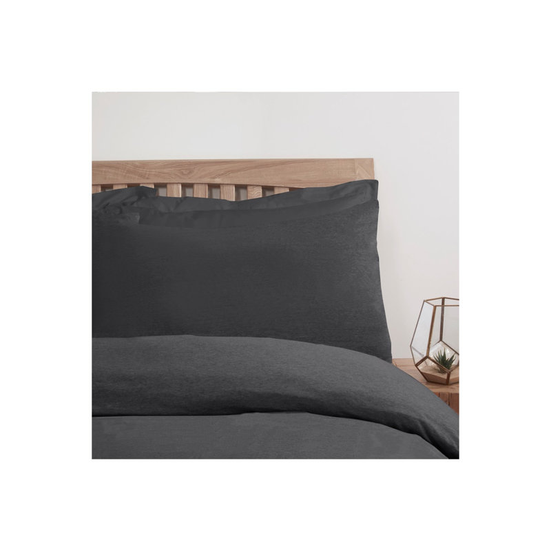 Haani Polyester Solid Colour Duvet Cover Set with Pillowcases, Charcoal, Single Duvet Cover + 1 Standard Pillowcase