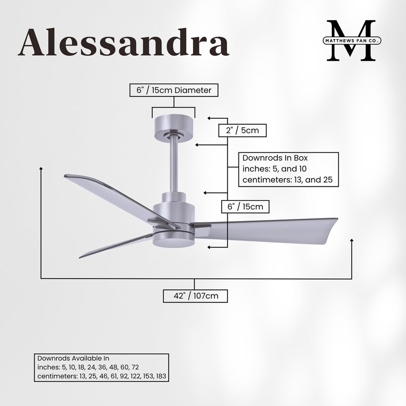 Alessandra Outdoor Downrod Ceiling Fan, Brushed Nickel, Brushed Nickel