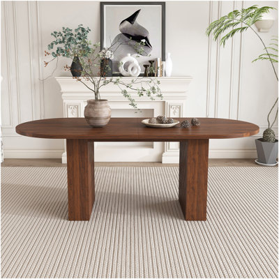Table de salle à manger 62,9 pouces ovale pour 6 personnes, plateau de table en panneau de fibres à densité moyenne plaqué noyer avec base en panneau de fibres à densité moyenne, table de salle à manger de style campagne moderne avec surface imperméable et résistante aux rayures