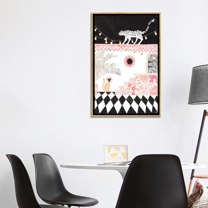 Art sur papier leopard et singe, Toile encadrée d'or, H 48 po x l 32 po x P 1,5 po