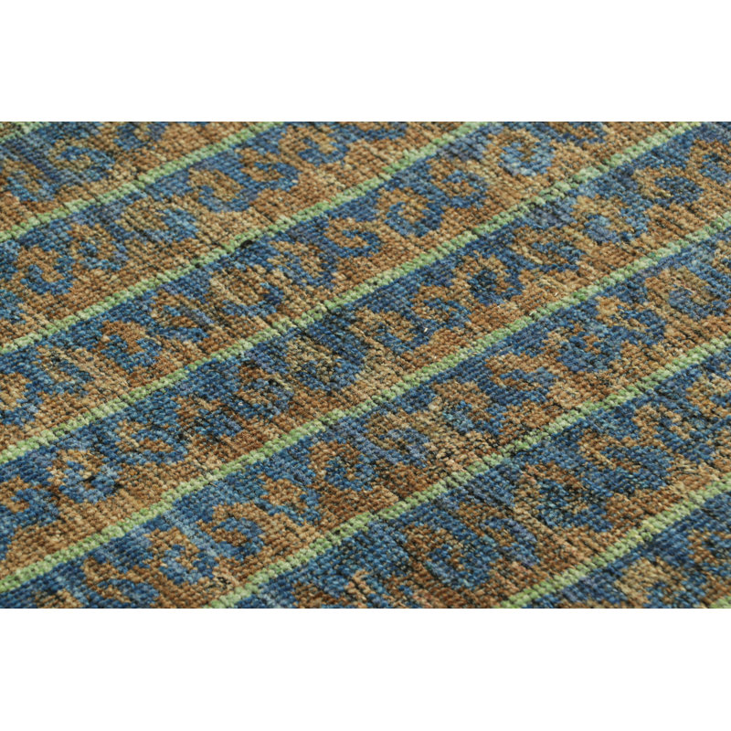 Rug & Kilim’S Tribal Rug In Blue, Green, And Brown Geometric Patterns