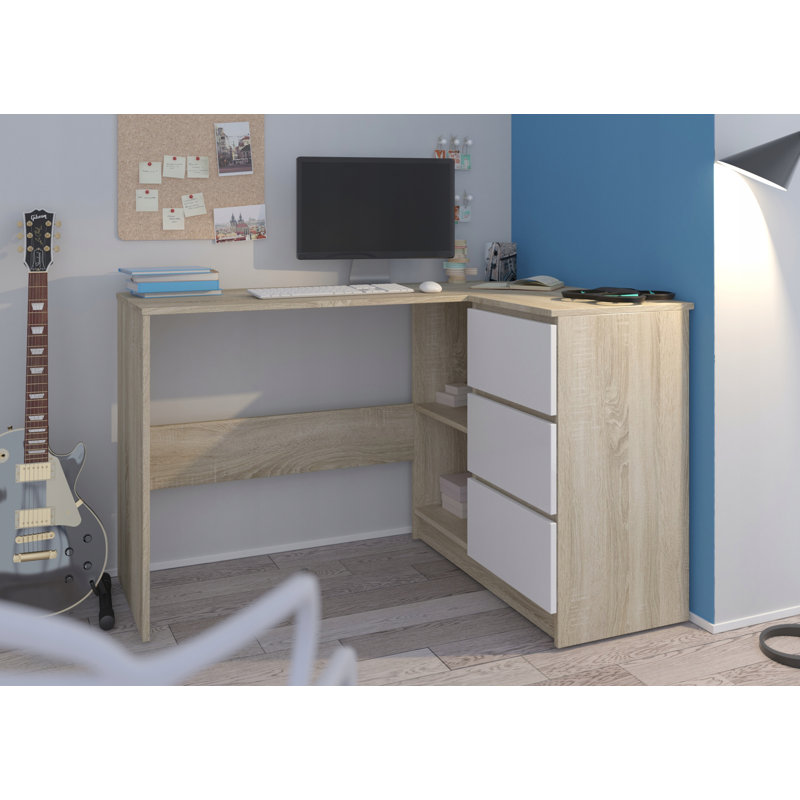 L-Shaped Computer Table, Light Brown/White