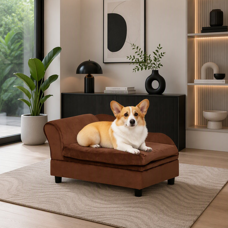 Sofa pour chien avec dossier et rangement, 30, Brun