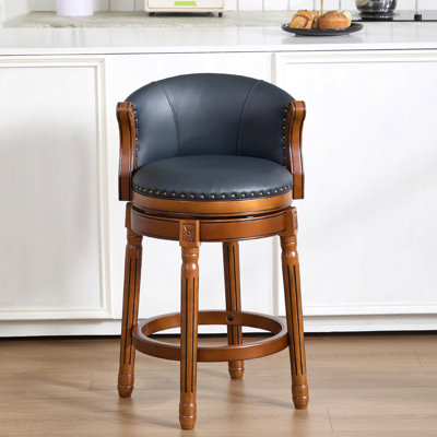 Tabourets de bar en cuir de vache avec dessus en bois, chaise de bar pivotante à 360 degrés avec dossier, tabourets de bar à hauteur de comptoir pour la cuisine, la salle à manger et le bar (1 pièce bleu)