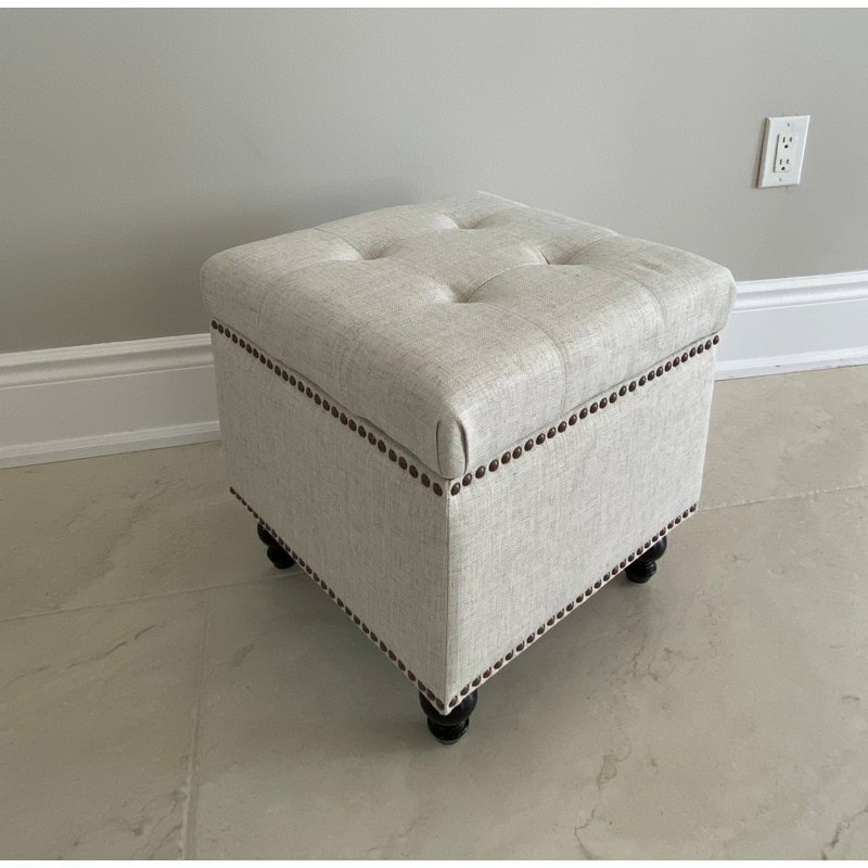 SEAT4U Beckmann Cube Storage Ottoman, Ivory Polyester Blend