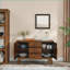 Armoire, buffet de style Mid-Century de 47,3 po avec 2 portes et 3 tiroirs, buffet brun noyer | Panneau de fibres à densité moyenne | Cuisine