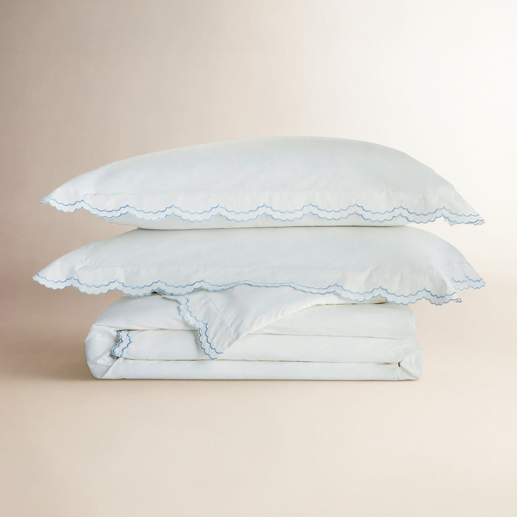 Bara Cotton Duvet Cover Set, King Duvet Cover + 2 King Shams, Blue/White
