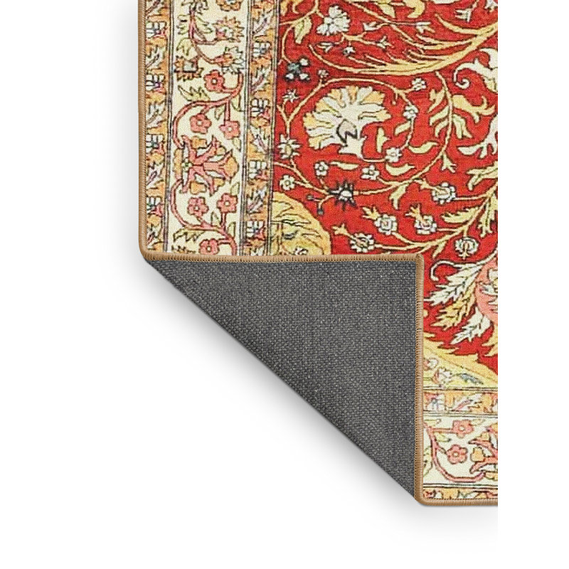 Tapis floral rouge / jaune, Rectangle 5 pi x 7 pi