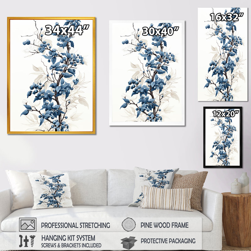 Windy and Blue Tree Beauty I - arbre, art mural, Cadre simple blanc, H 40 po x l 30 po x P 1,5 po