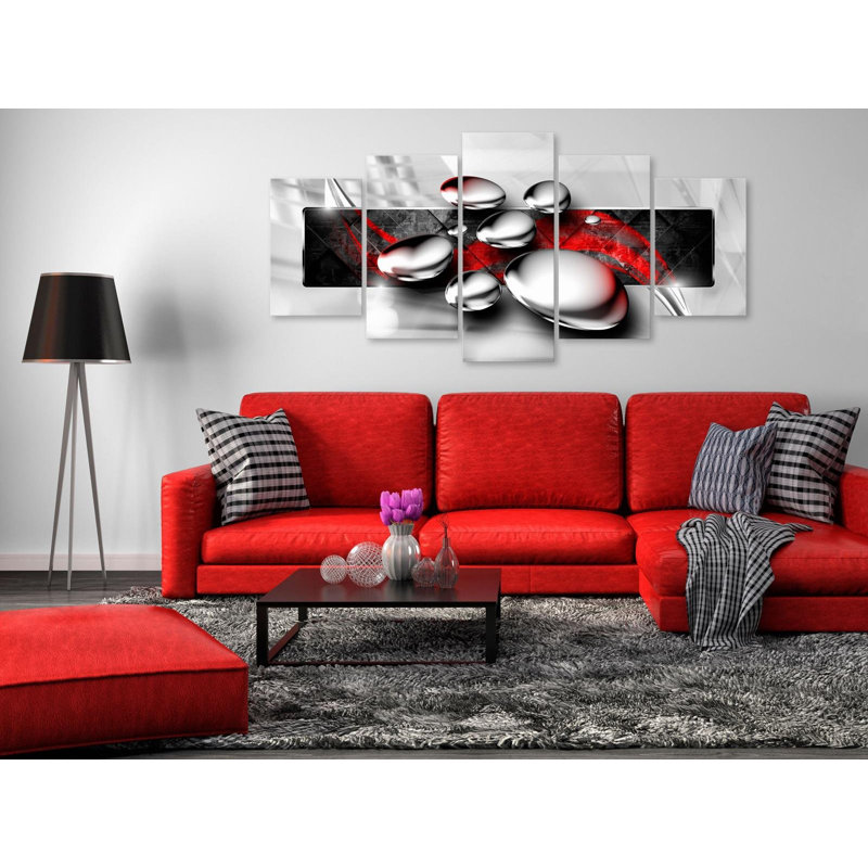 «Shiny Stones Red», 5 pièces sur toile, 5 pièces, H 20 po x l 40 po x P 0,7 po