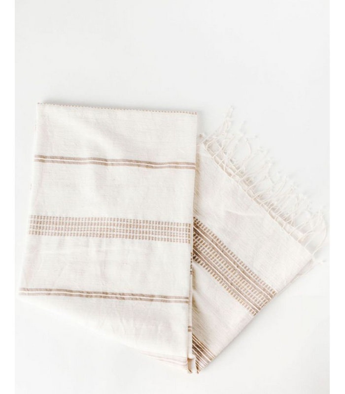 Aden Cotton Bath Towel, Beige/White
