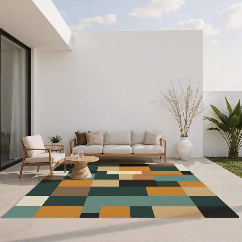 Abstract Blocks Indoor And Outdoor Area Rug, Rectangle 8' x 10'