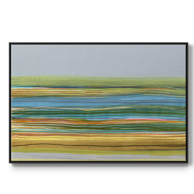 Stries parallèles II, H 25 po x l 37 po x P 2 po, Toile avec cadre flottant noir, Non