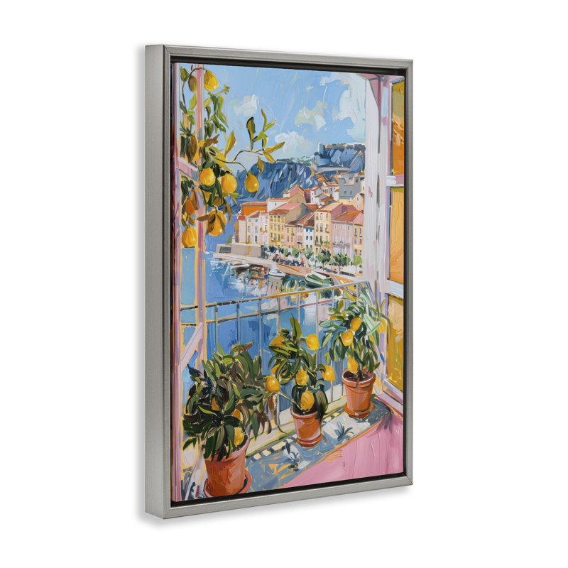 Seaside Town Window View Floating Frame, design by LSR Design Studio, Luster Gray Floater Frame, 31" H x 21" W