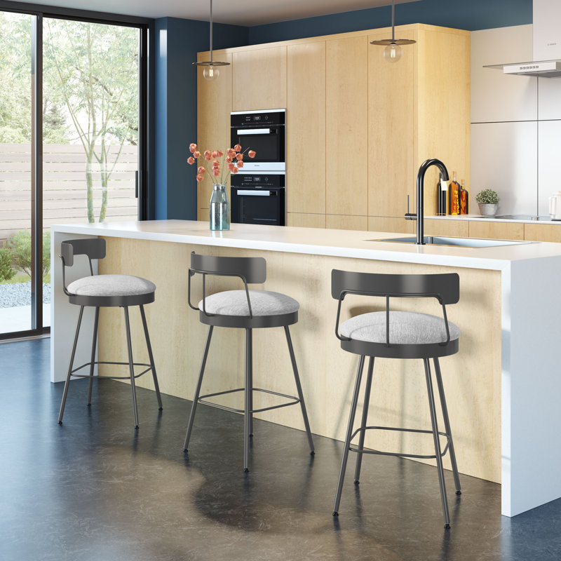 Walley Swivel Counter & Bar Stool, Matt Dark Grey, Bar Stool (30.25" Seat Height), Polyester-Grey White