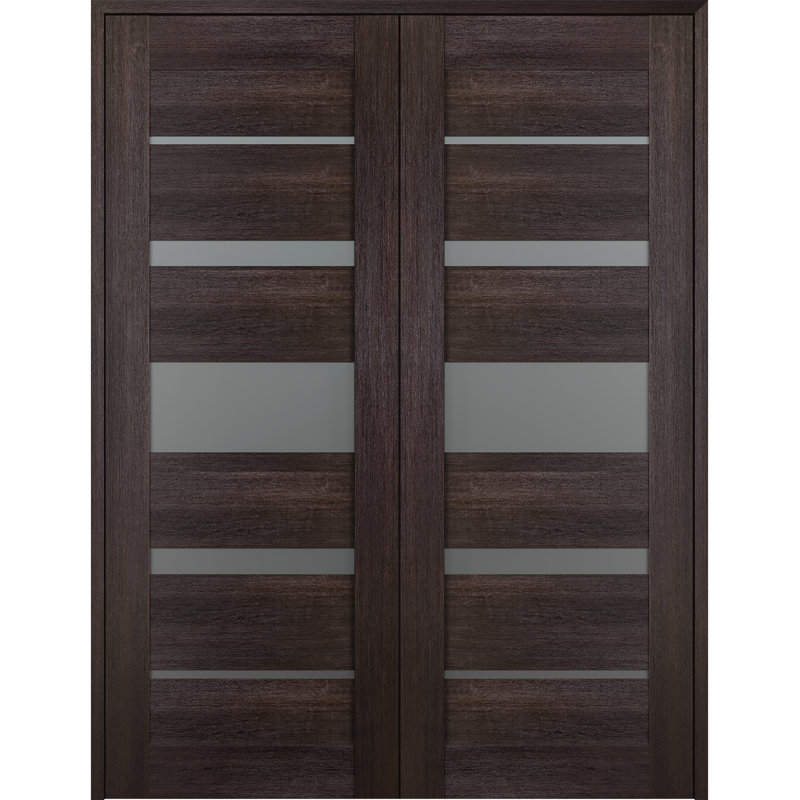 Porte double standard préfinie en bois manufacturé et en verre Avon 07-03 Avon, 63,5 po x 79,37 po, Chêne Veralinga