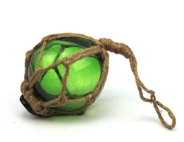 Décoration murale boule flotteur de pêche en verre japonais, H 7 po x l 3 po x P 3 po, Vert / brun