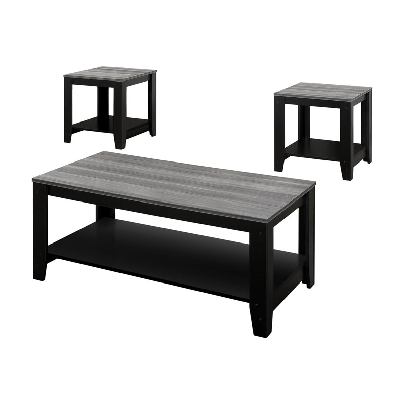 Grande table spacieuse pour différents espaces: 3 pièces en noir et gris: 1 table basse, 2 tables de bout
