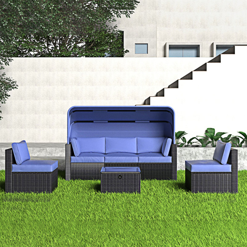 Convertible Patio Sofa Set with Lifting Table