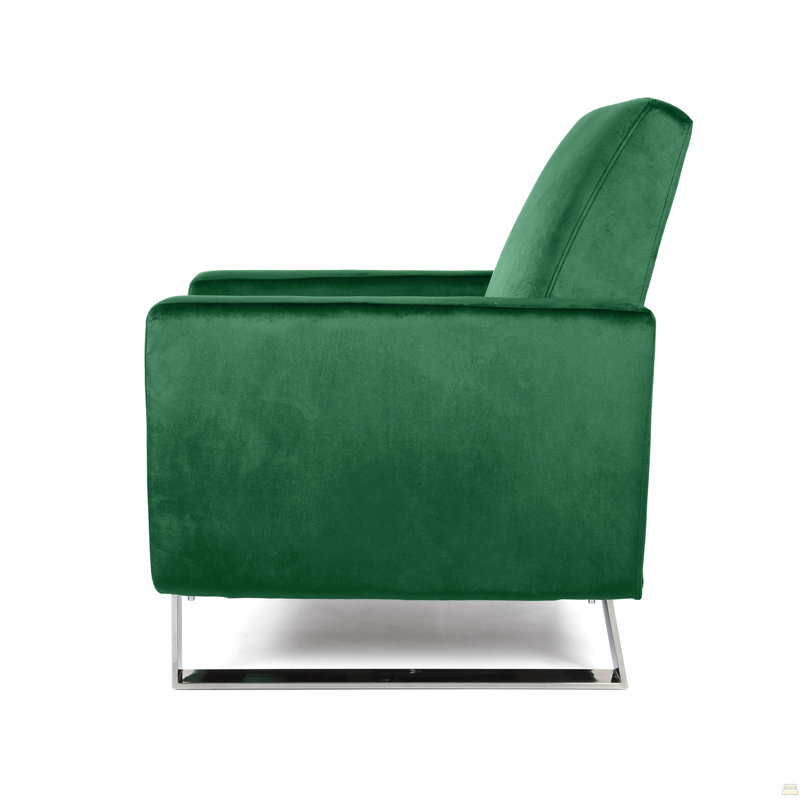 Fauteuil inclinable Arvin à dossier bas et pieds hauts en métal, Velours vert