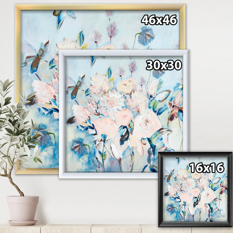 «Abstract Pink Flowers Farmhouse Waterpainting», reproduction sur toile encadrée, H 16 po x l 16 po x P 1 po, Cadre blanc