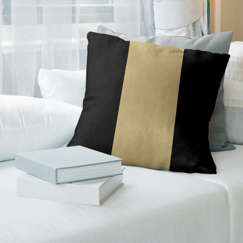 Coussin en suède Colorado, 18 po x 18 po, Noir / doré / noir