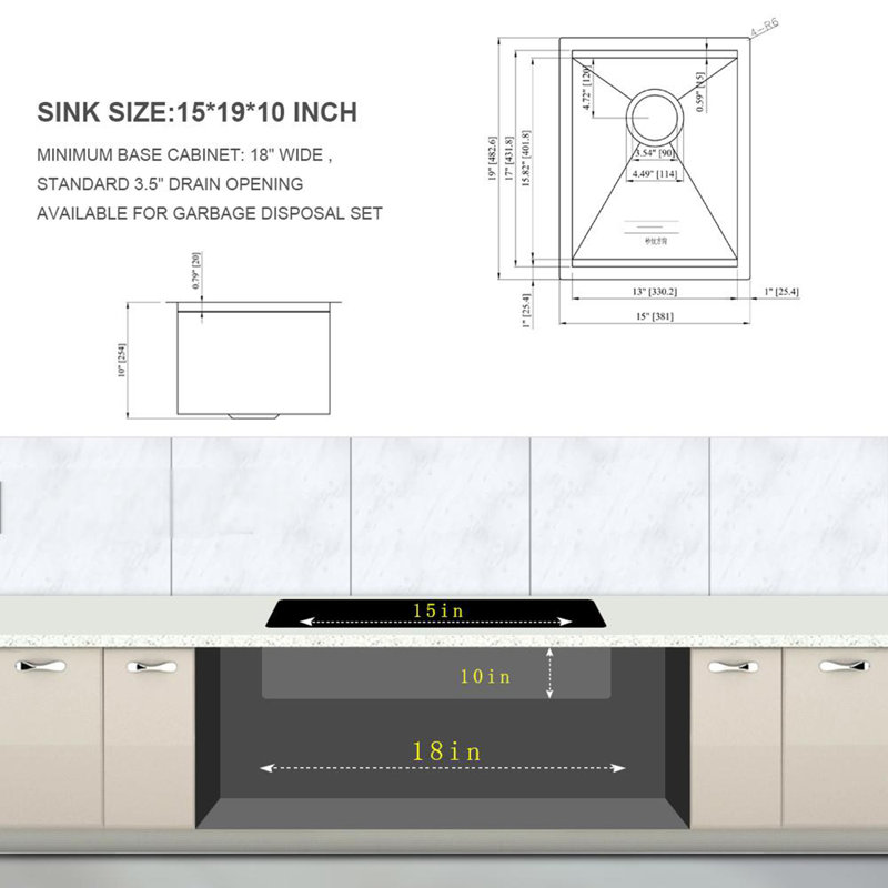 Small Undermount Workstation Sink – Stainless Steel