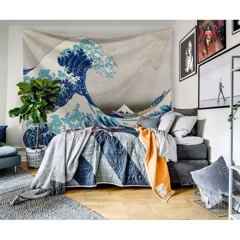 Tapisserie en polyester Great Wave Kanagawa avec accessoires de suspension inclus