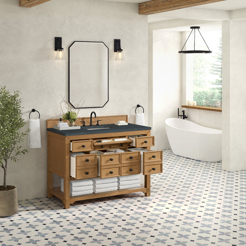 Malibu 48'' W Single Vanity, Charcoal Soapstone, Widespread, Amber Birch