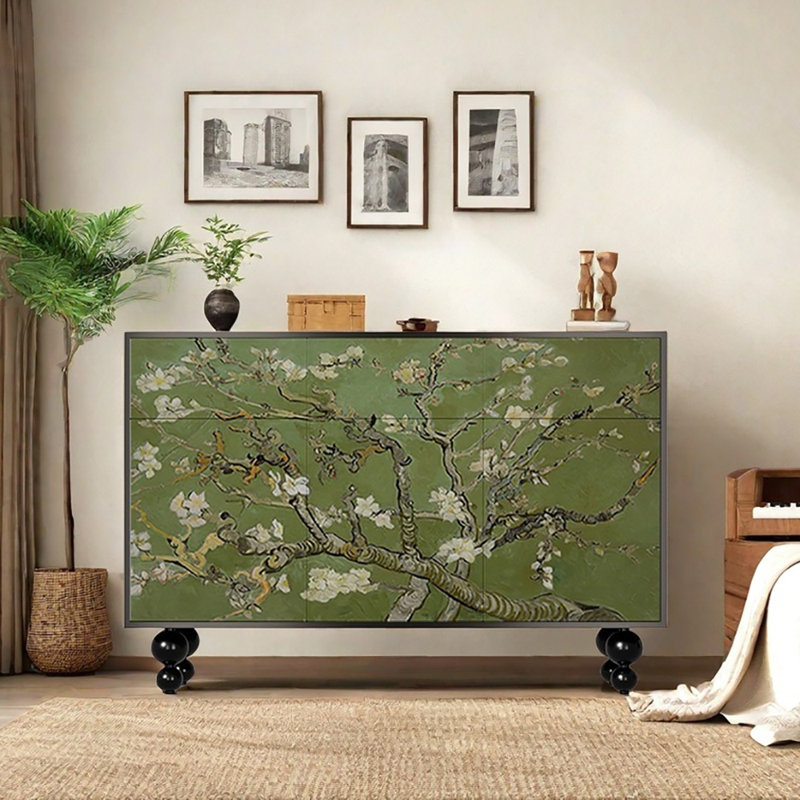 Multifunctional Storage Cabinet Sideboard Cabinet, Black/Green