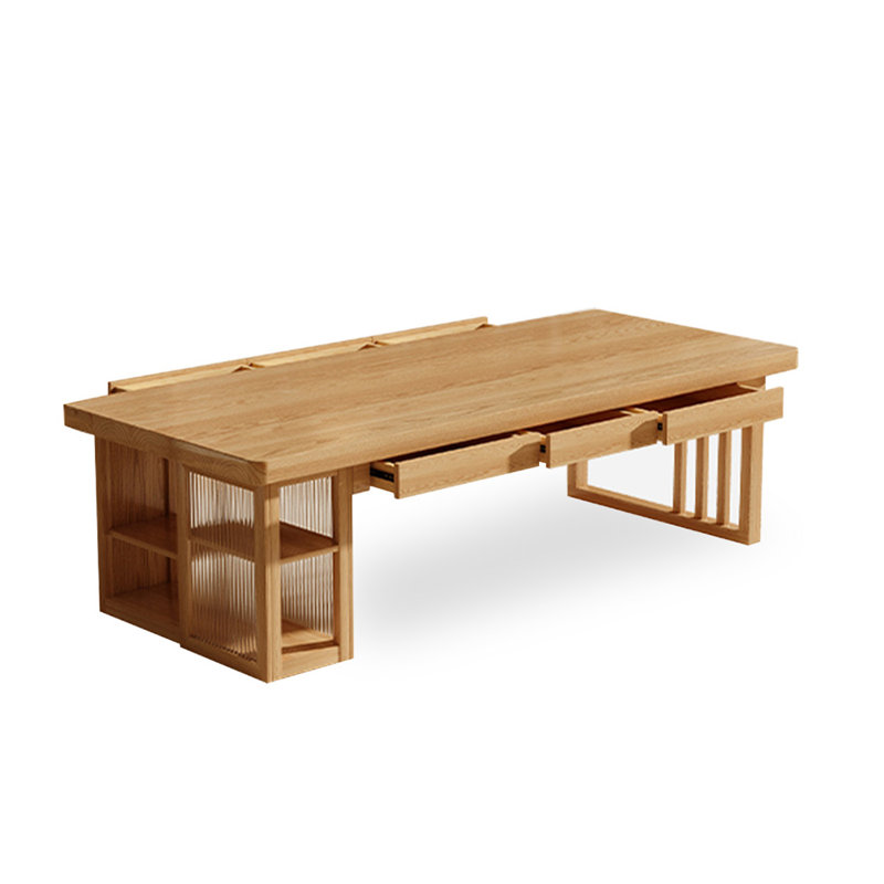 Bureau rectangulaire en bois massif avec 6 tiroirs Burlywood, 29.53" H x 70.87" W x 31.5" D