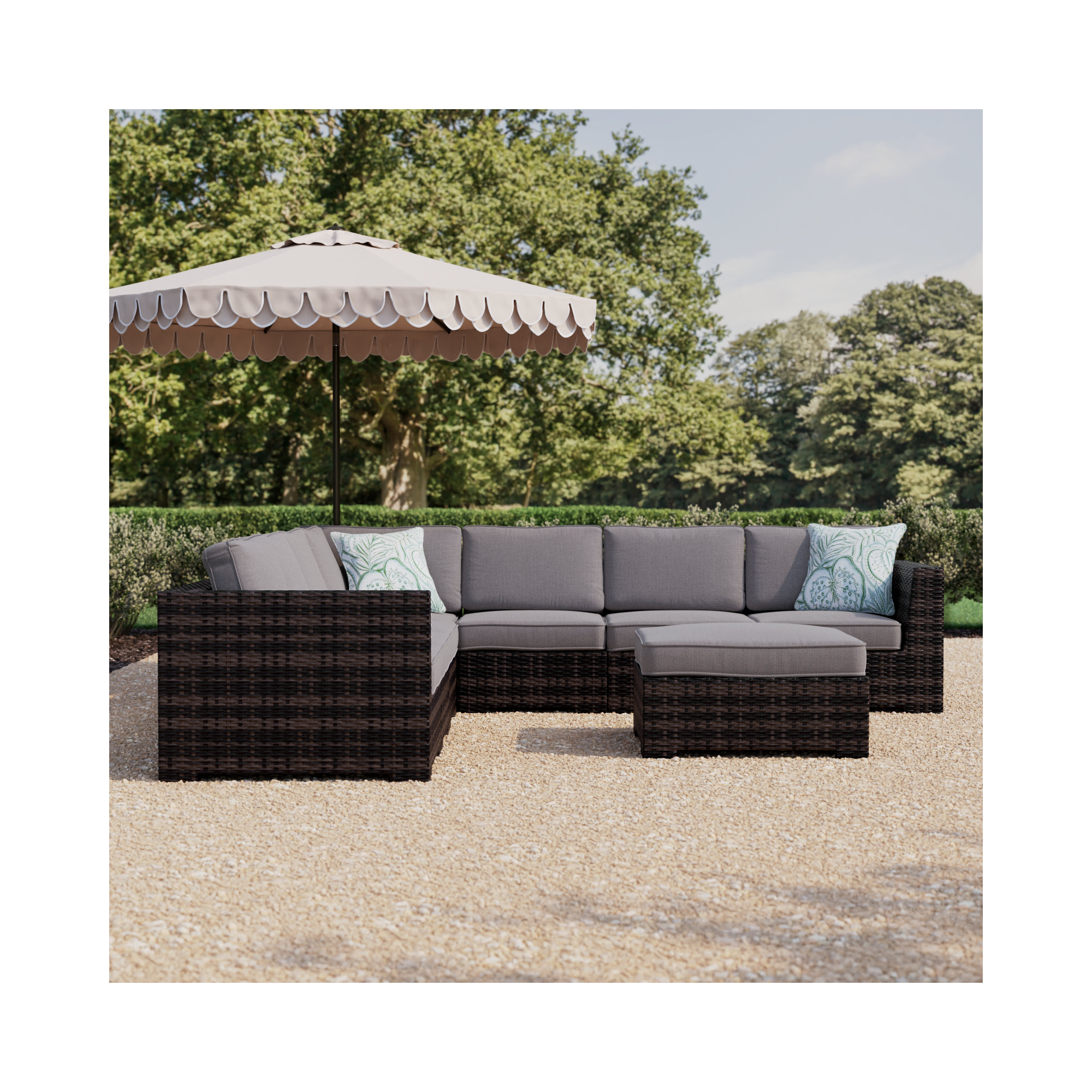 Paniagua Fully Assembled 122'' Wide Outdoor Wicker Reversible Patio Sectional, Espresso