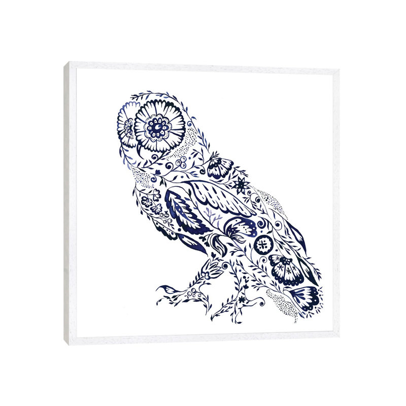 Folk Floral Owl 1 Piece Wall Art on Canvas, 45.72 cm H x 45.72 cm W, White Framed
