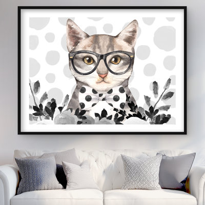 Geek Cat - Bedroom Black Framed Matted Print for Home Decor