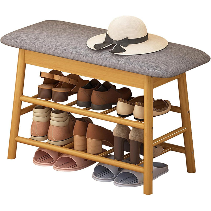 Bamboo Shoe Stool, Beige