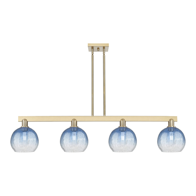 Éclairage pour îlot suspendu 4 lumières Brookhaven Globe, Laiton brossé, Bleu saphir