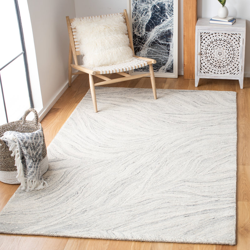 Tapis ivoire / gris en laine touffeté à la main Radabaugh, Rectangle 4 pi x 6 pi