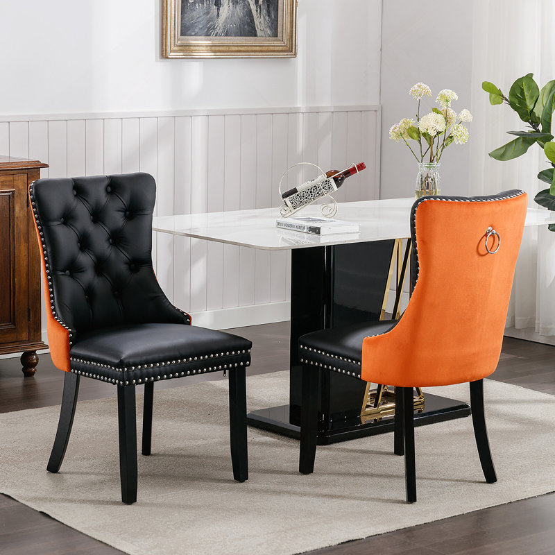 Furniture, Nikki Collection Modern, High-end Tufted Solid Wood Contemporary PU, Noir / Orange
