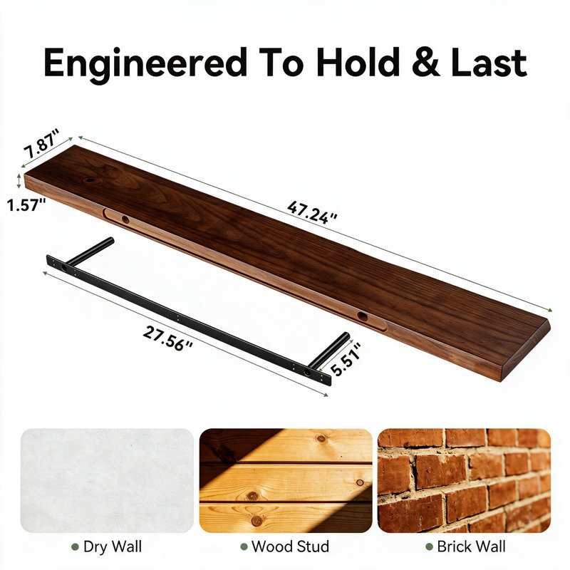 Tablettes murales flottantes en bois, Noyer brun