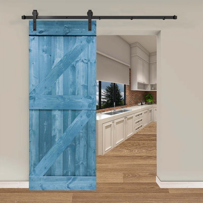 Paneled Wood Painted Barn Door with Installation Hardware Kit